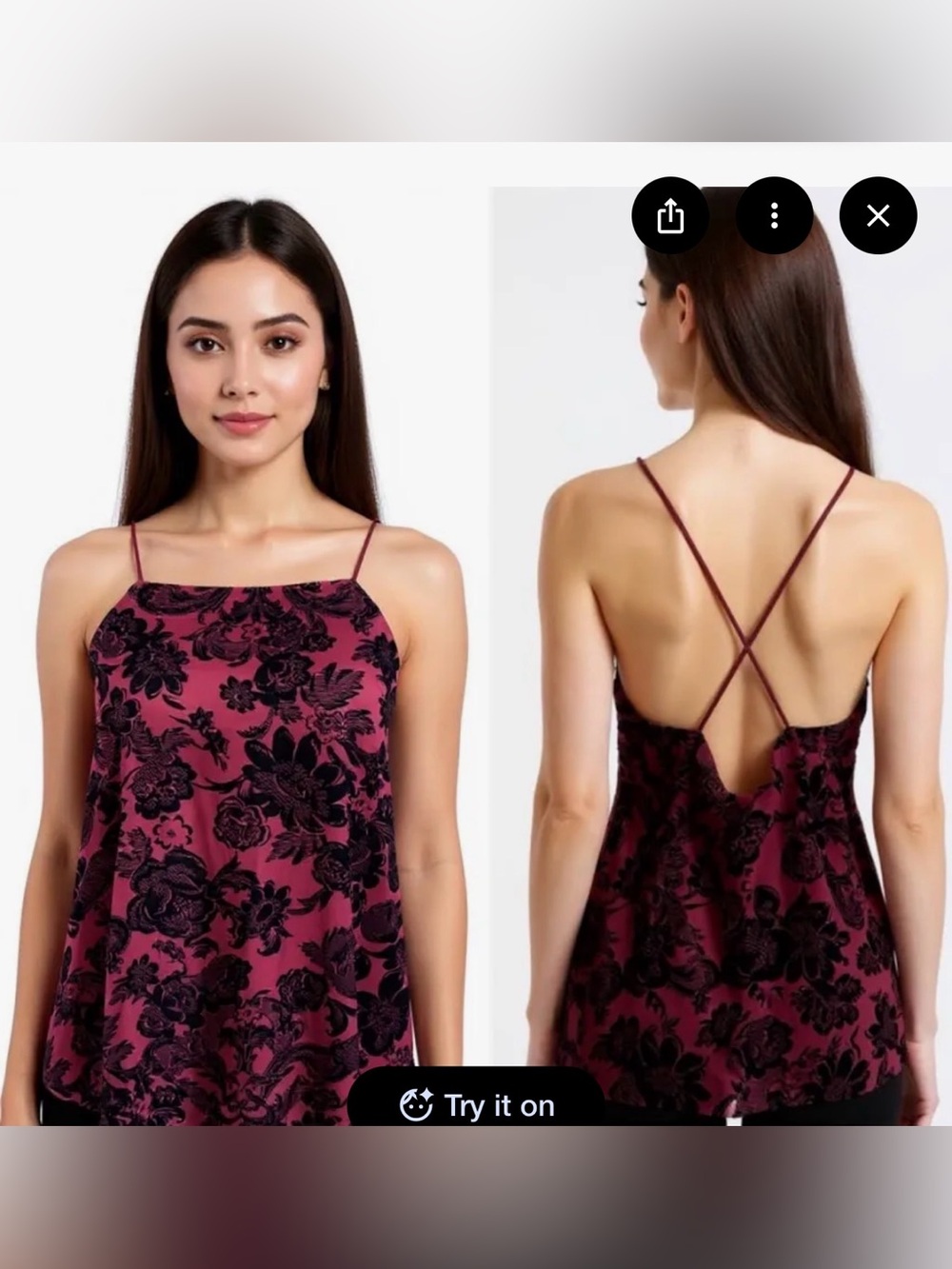 Moon River Red and Black Velvet Burnout Camisole